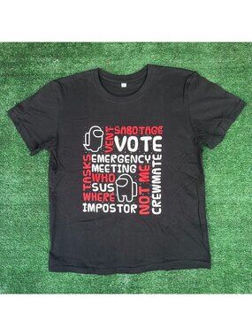 Among Us Video Game T-Shirt Black M Short Sleeve Geek Nerd Gaming Novelty